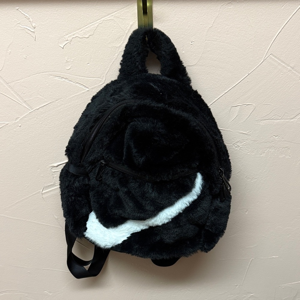 Black and White Nike Faux Fur Backpack